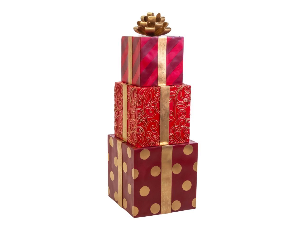 Pacco regalo trio in resina colore oro e rosso misura 47x47xh.129cm