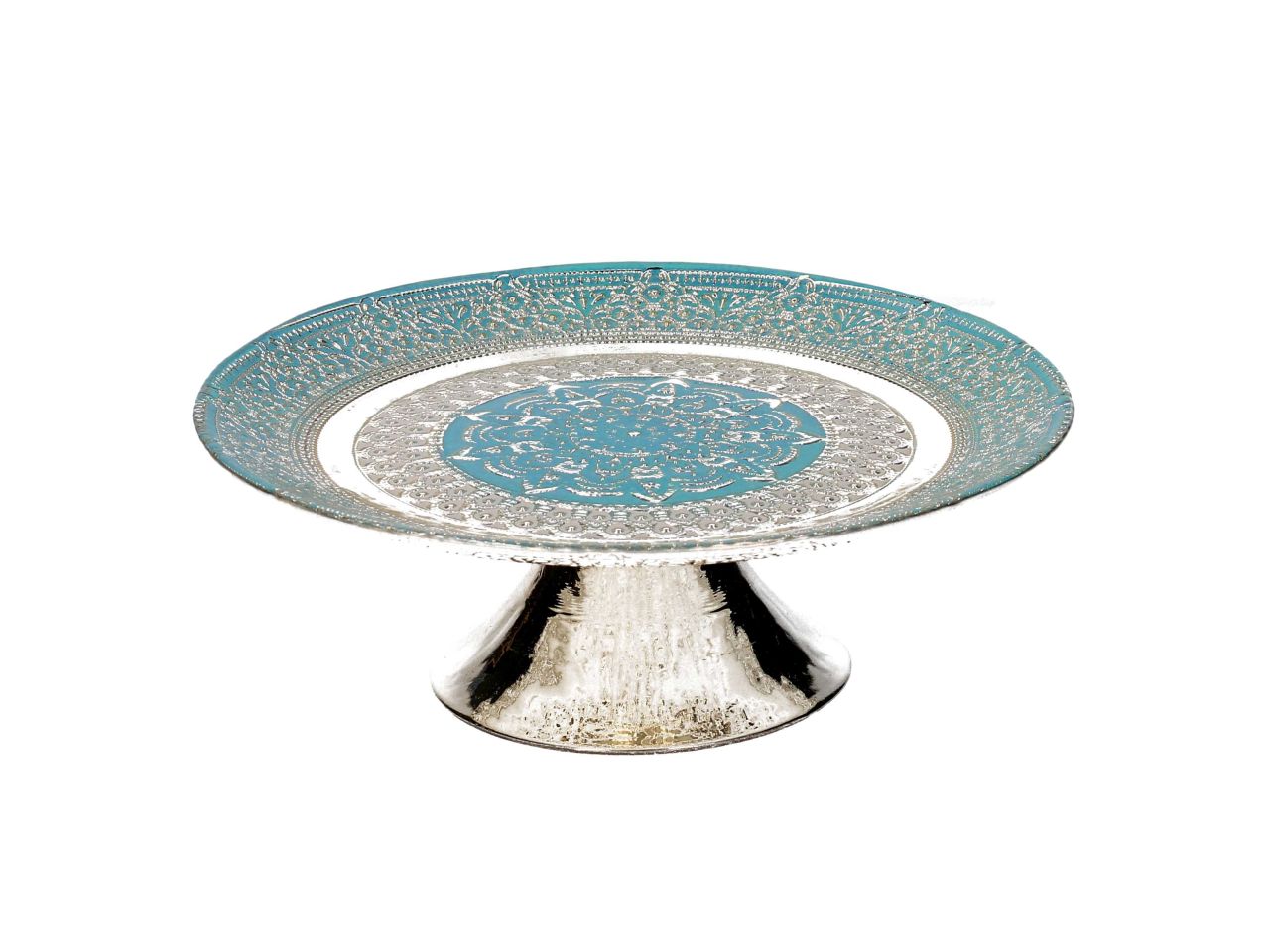 Alzata in vetro siria colore oro e azzurro misura d.21xh.7cm