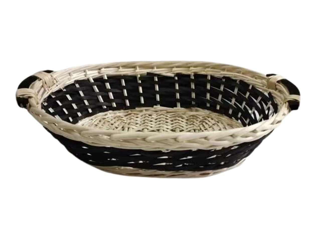 Cesta ovale in vimini colore naturale e nero misura 30x23xh.9cm