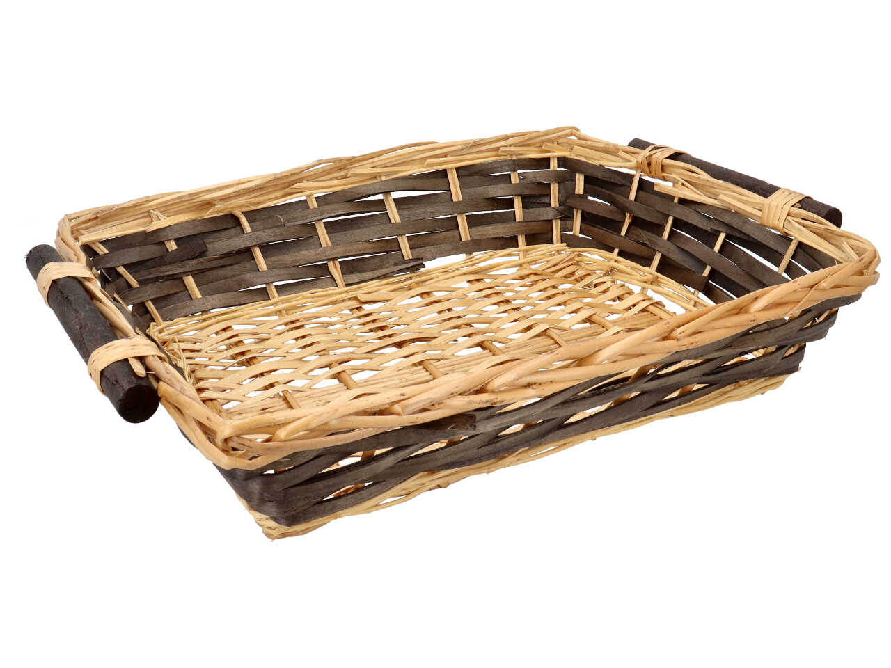 Cesta rettangolare in vimini colore naturale e nero misura 42-47x35xh.11cm
