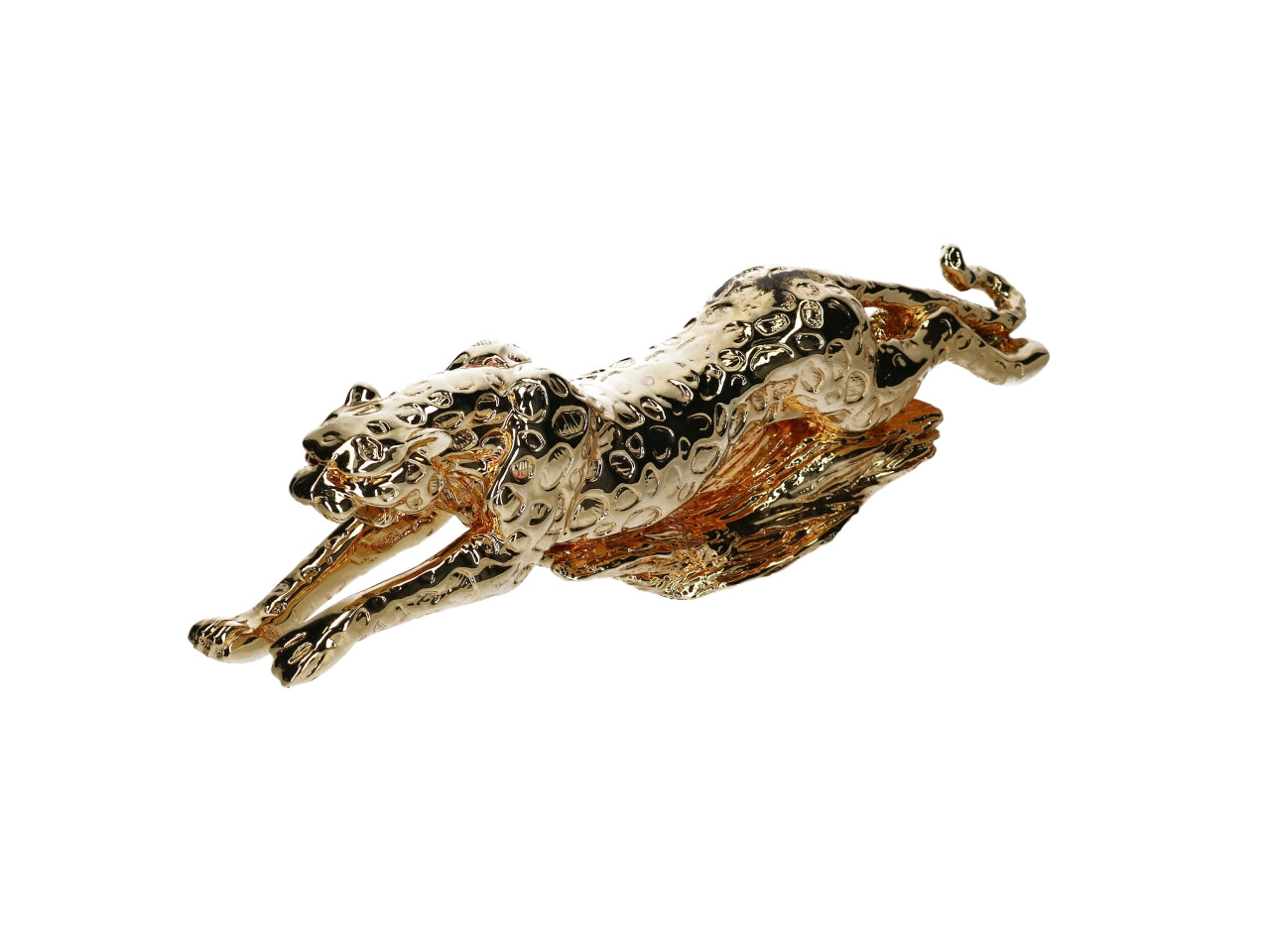 Statua giaguaro in corsa in resina dorata lucida stile animalier 48x15 cm - Vacchetti