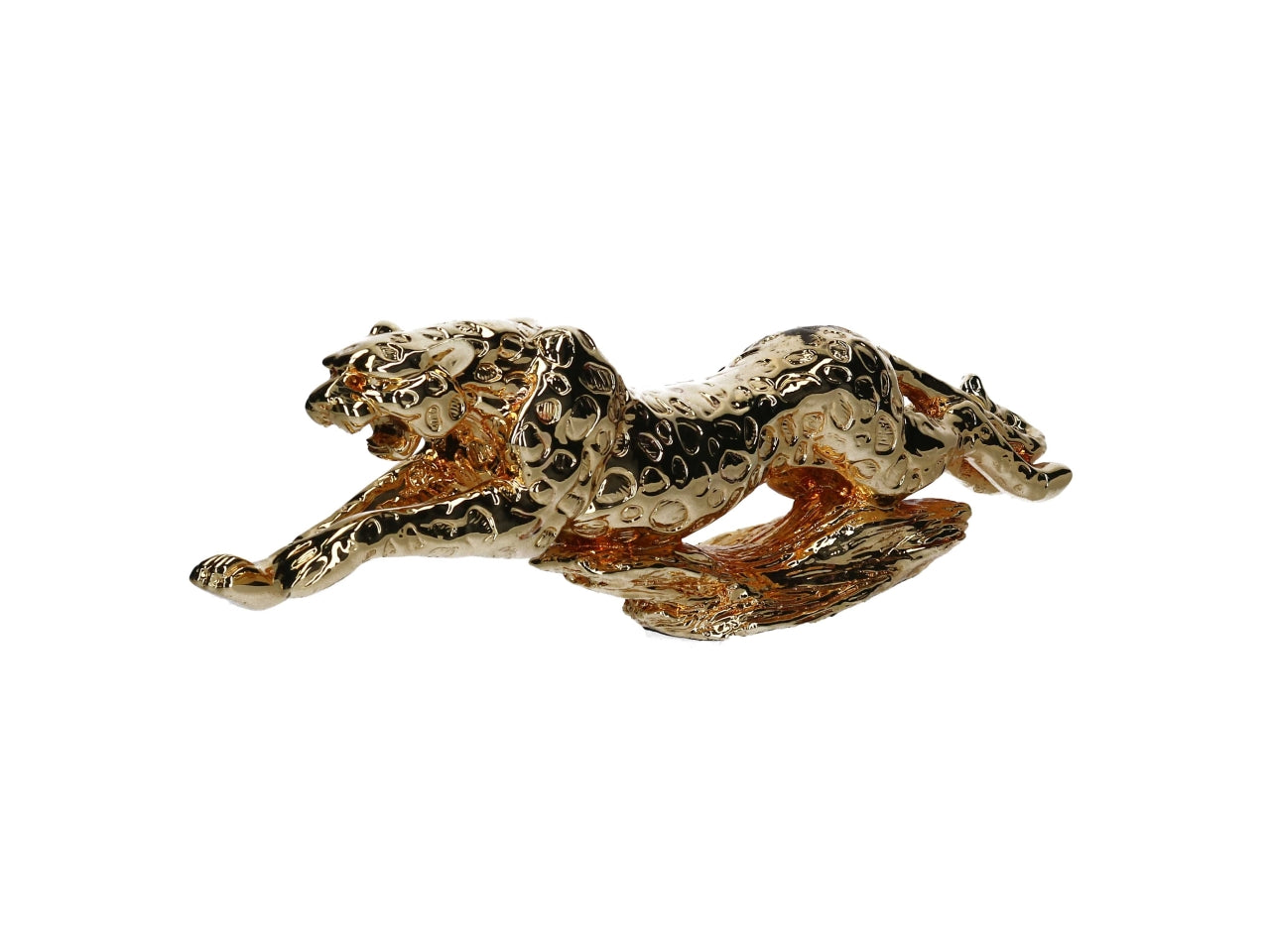 Statua giaguaro in corsa in resina dorata lucida stile animalier 48x15 cm - Vacchetti