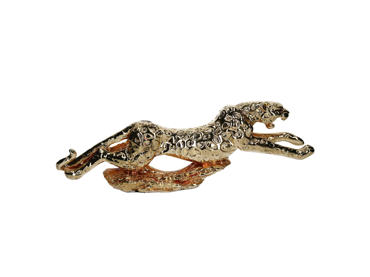 Statua giaguaro in corsa in resina dorata lucida stile animalier 48x15 cm - Vacchetti