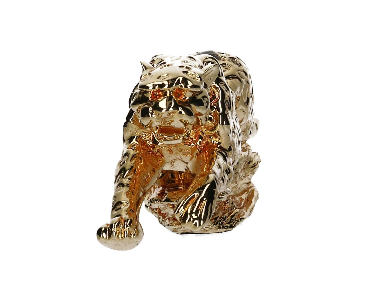 Statua giaguaro in corsa in resina dorata lucida stile animalier 48x15 cm - Vacchetti
