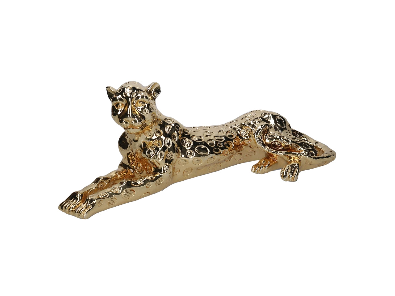 Statua giaguaro supino in resina dorata lucida stile jungle 53x20 cm - Vacchetti