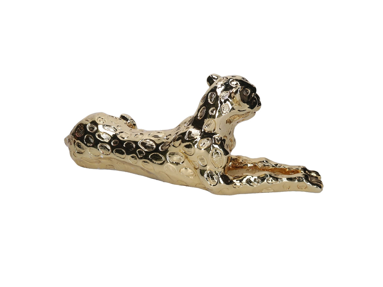 Statua giaguaro supino in resina dorata lucida stile jungle 53x20 cm - Vacchetti