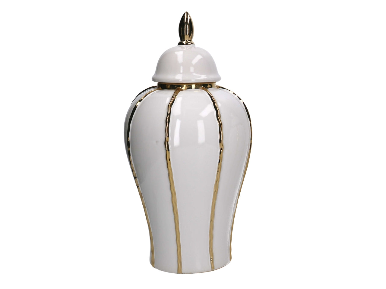 Vaso con coperchio in ceramica bianco e dorato 21x41,5 cm - Vacchetti