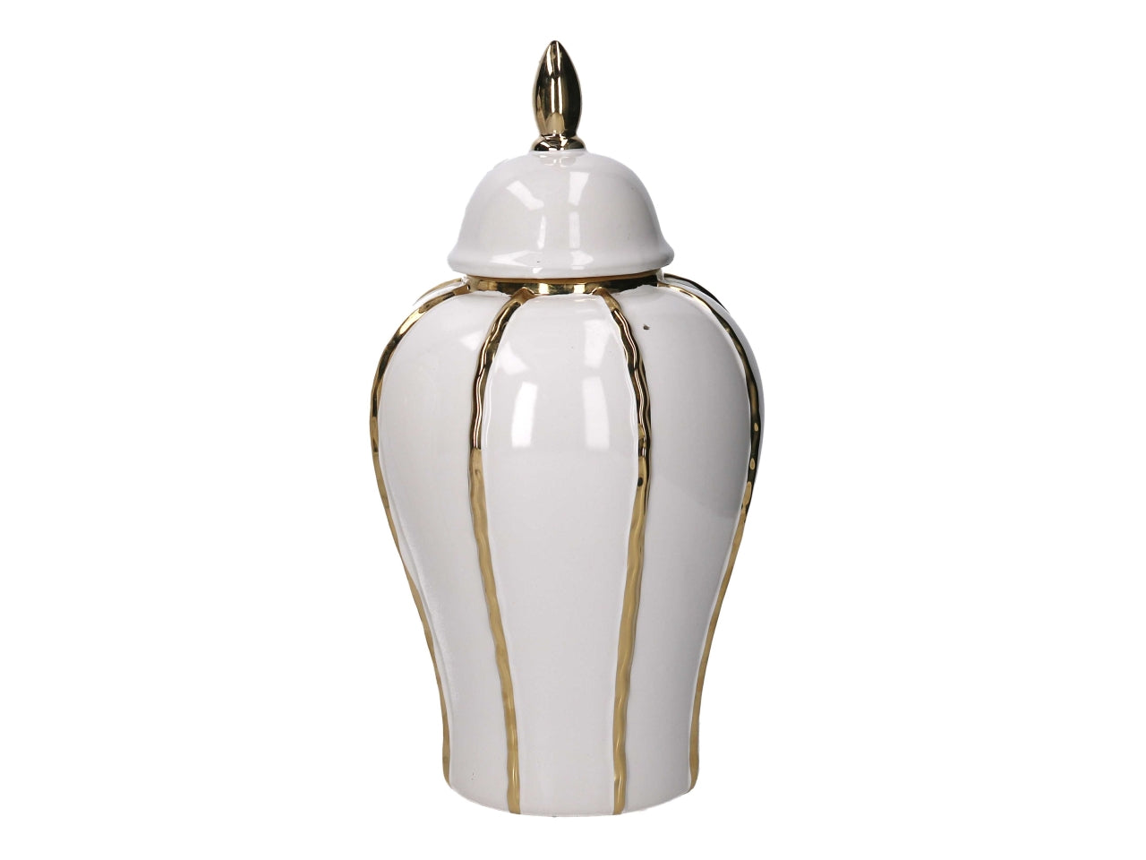 Vaso con coperchio in ceramica bianco e dorato 19,5x36,5 cm - Vacchetti