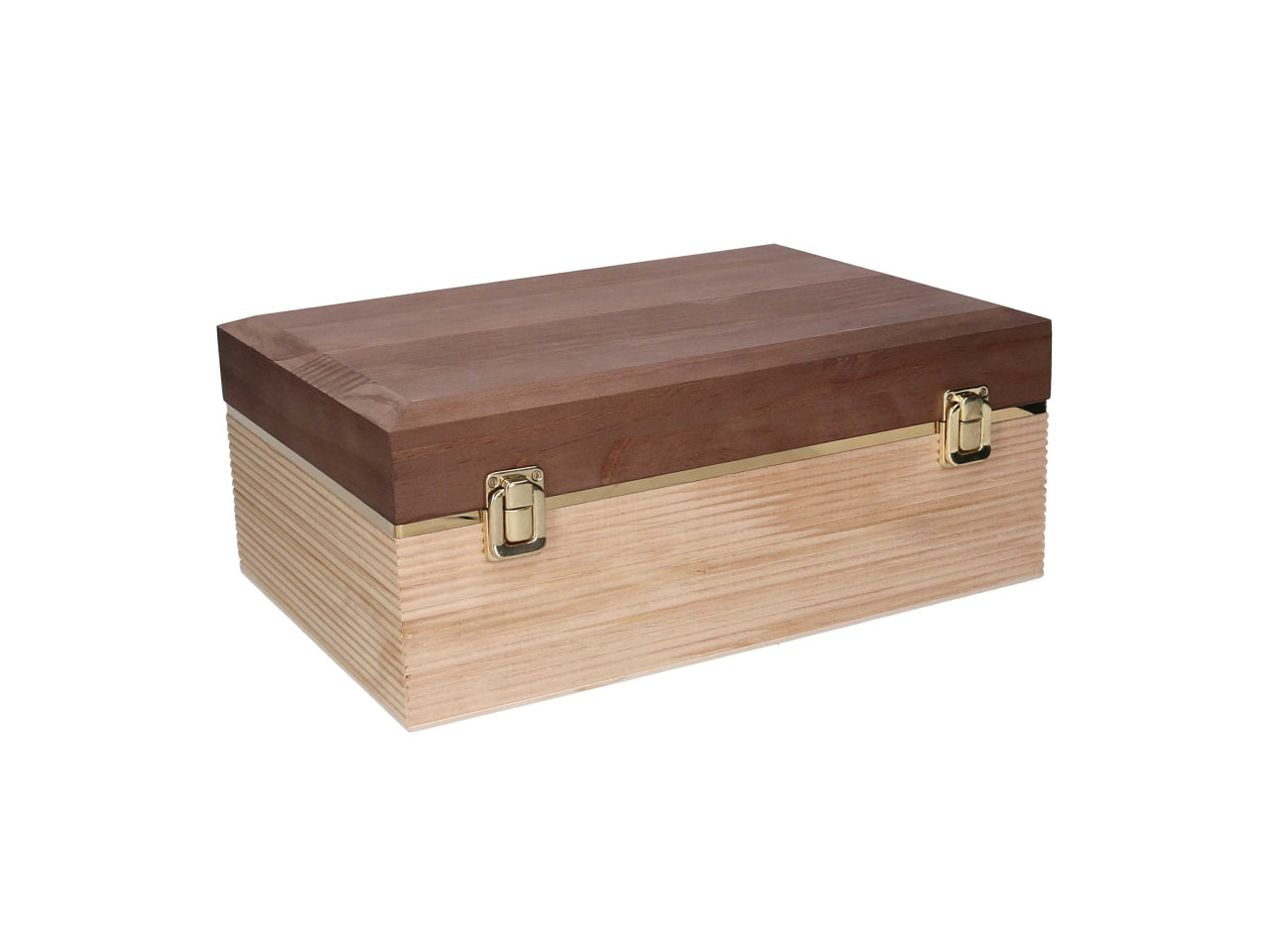 Set 3 scatole in legno naturale e noce 31x21x13cm-34,6x24,5x14cm-38x28x15,3cm