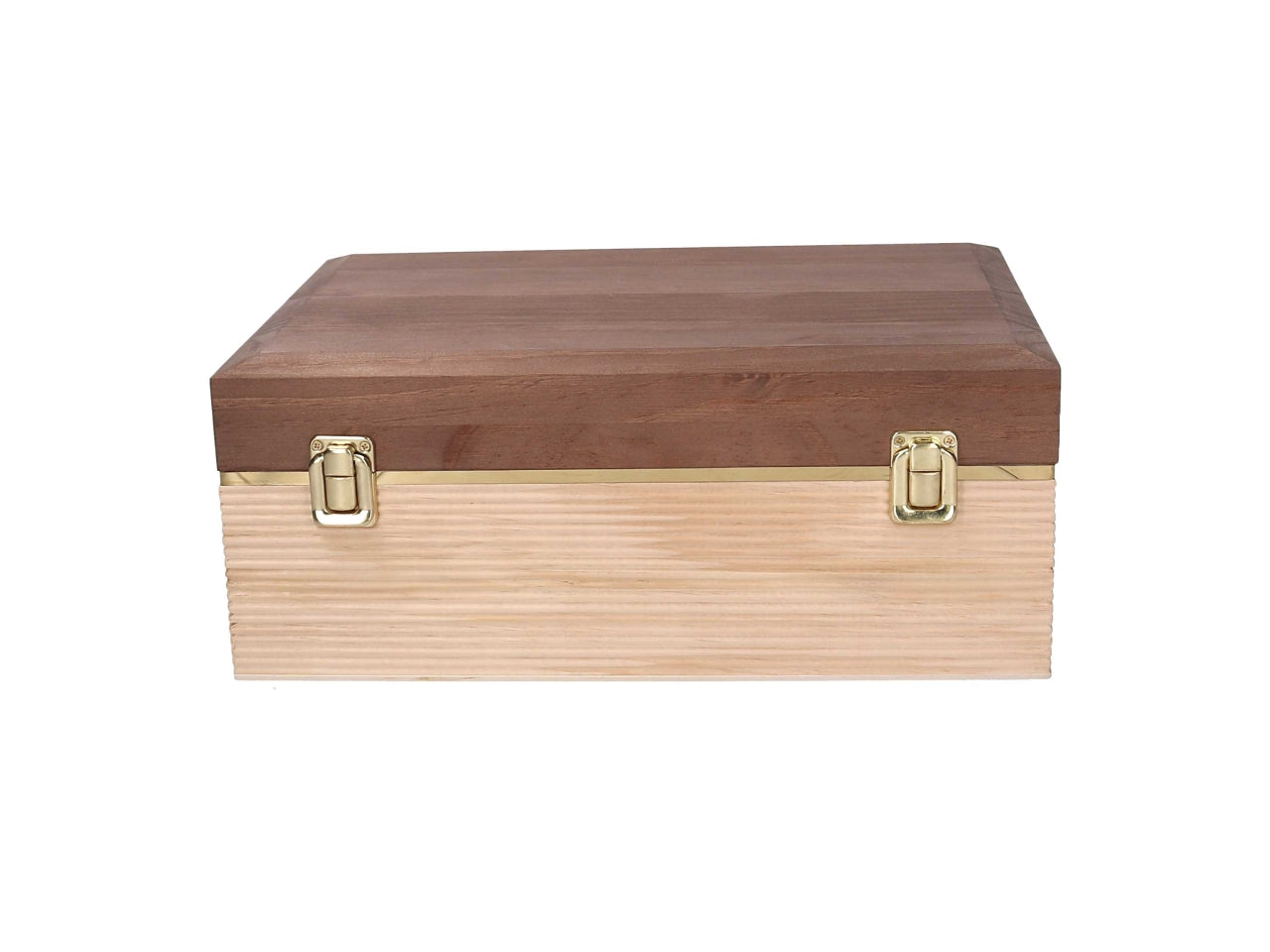 Set 3 scatole in legno naturale e noce 31x21x13cm-34,6x24,5x14cm-38x28x15,3cm