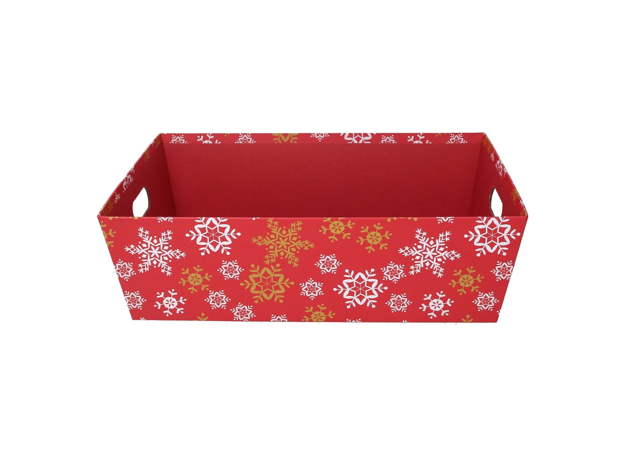Cesta natalizia in cartone rosso fiocchi di neve 40x30x12cm - Vacchetti