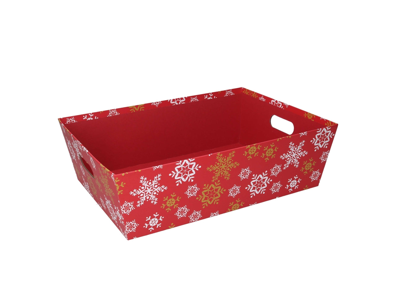 Cesta natalizia in cartone rosso fiocchi di neve 40x30x12cm - Vacchetti