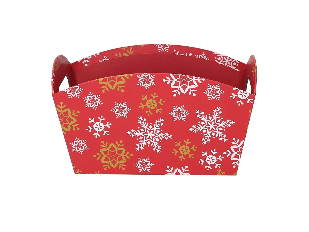 Cesta natalizia in cartone rosso fiocchi di neve 27x14x15 cm - Vacchetti