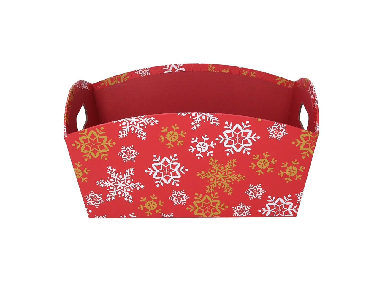 Cesta natalizia in cartone rosso fiocchi di neve 30x22x15 cm - Vacchetti