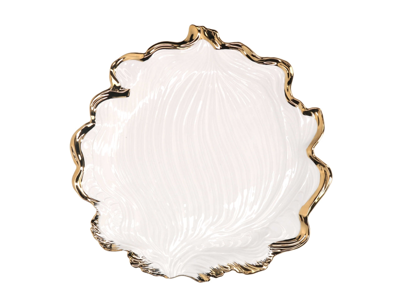 Svuotatasche in ceramica a forma di foglia oro e bianco 33,5x31,5x2,8cm