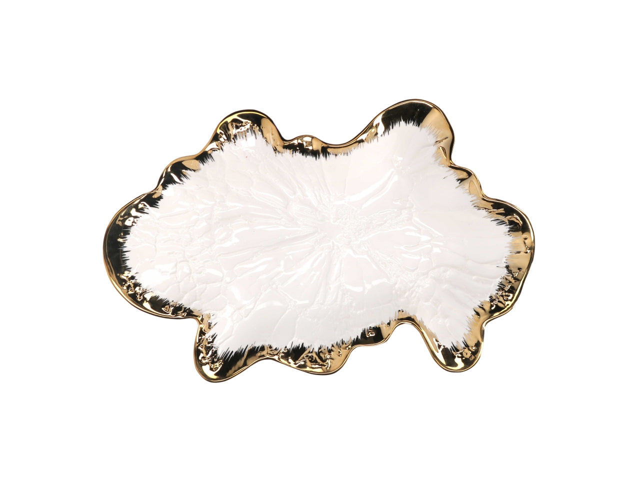 Svuotatasche in ceramica a forma di foglia oro e bianco 34,6x21,5x5,1cm