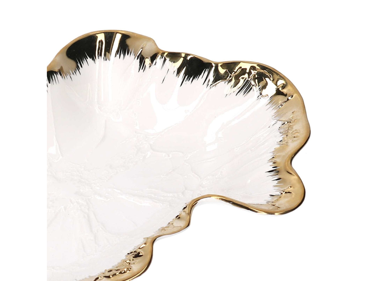 Svuotatasche in ceramica a forma di foglia oro e bianco 34,6x21,5x5,1cm