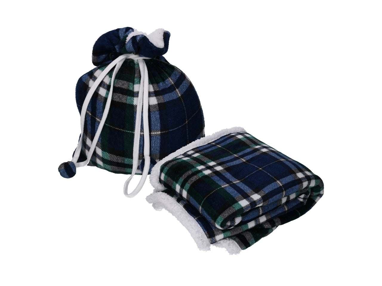 Coperta natalizia con stampa scozzese verde e blu 125x150cm