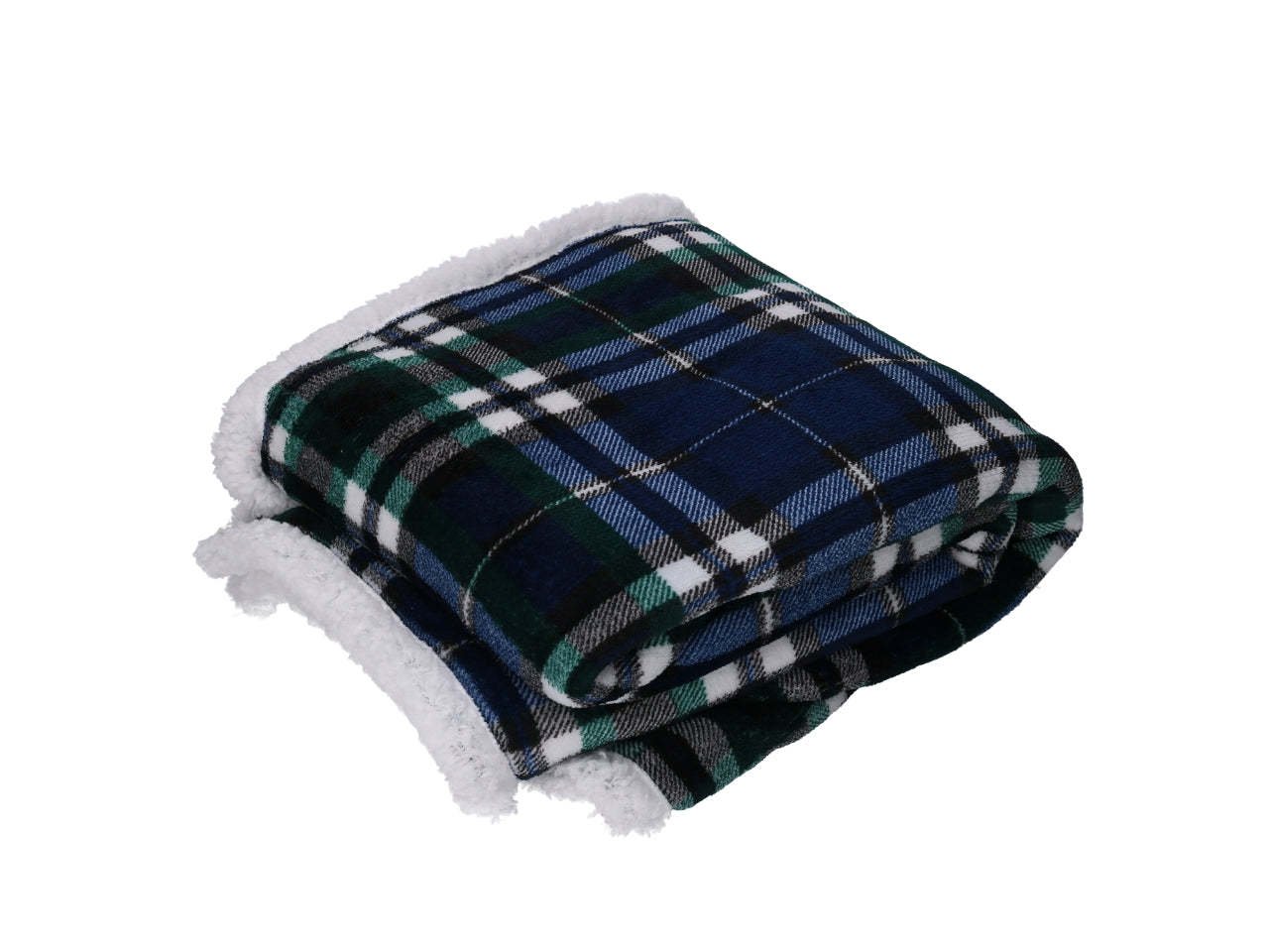 Coperta natalizia con stampa scozzese verde e blu 125x150cm