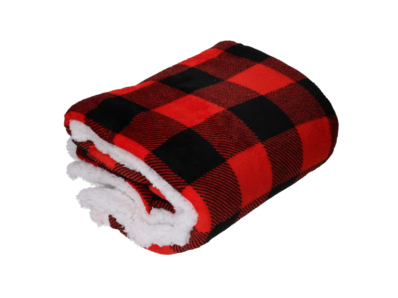 Coperta natalizia in poliestere con stampa scozzese rosso e nero 125x150 cm - Vacchetti