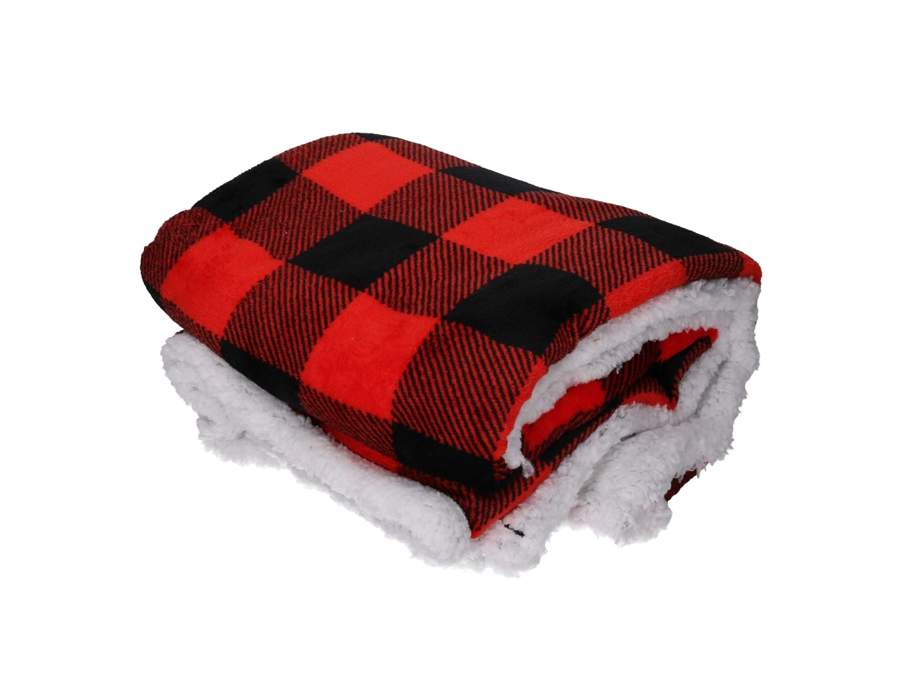 Coperta natalizia in poliestere con stampa scozzese rosso e nero 125x150 cm - Vacchetti