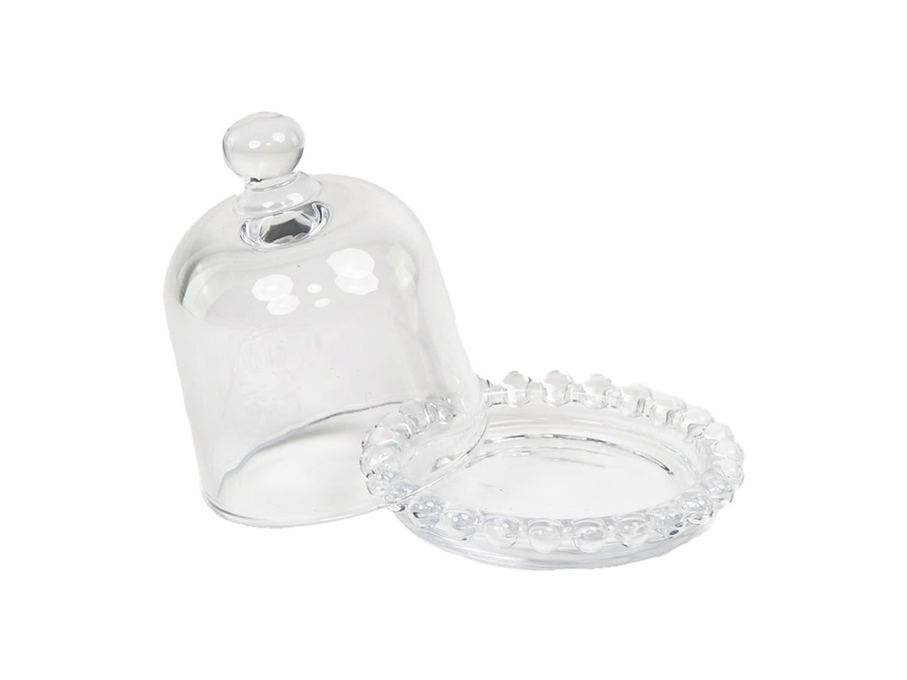 Vassoio tondo in vetro con cupola, per bomboniera, trasparente, moderno - 10x9 cm - Plàthea