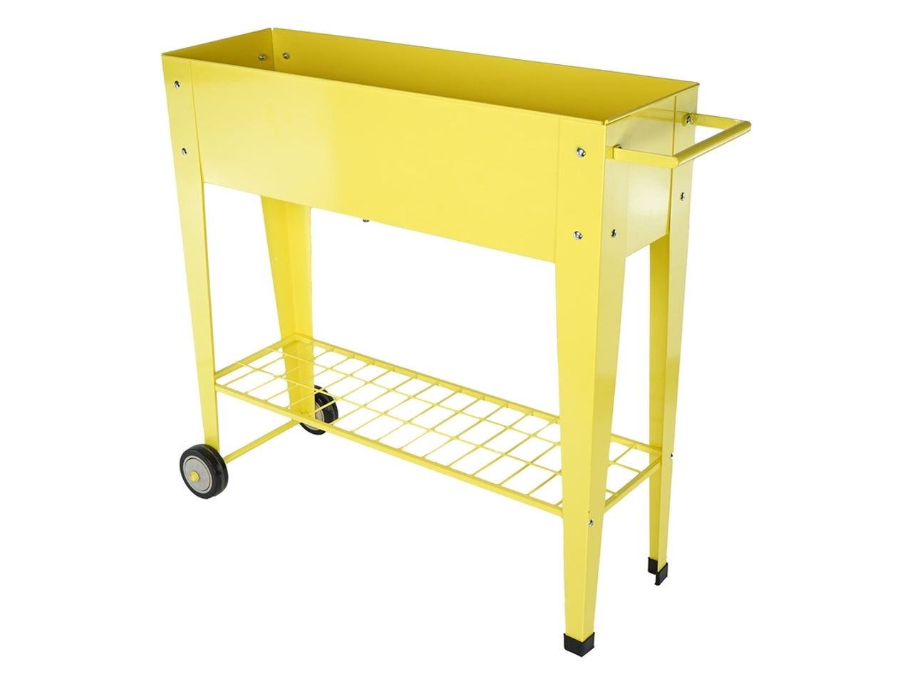Carrello portapiante moderno in metallo, stile industrial, giallo - 89x26x80cm - Plàthea