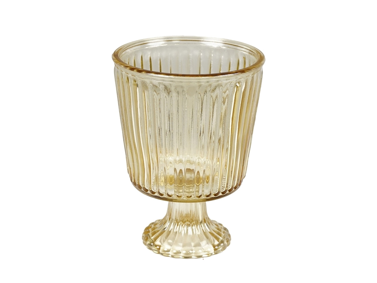 Centro tavola moderno in vetro giallo translucido forma bicchiere per uso interno/esterno - 18x13cm - Plàthea