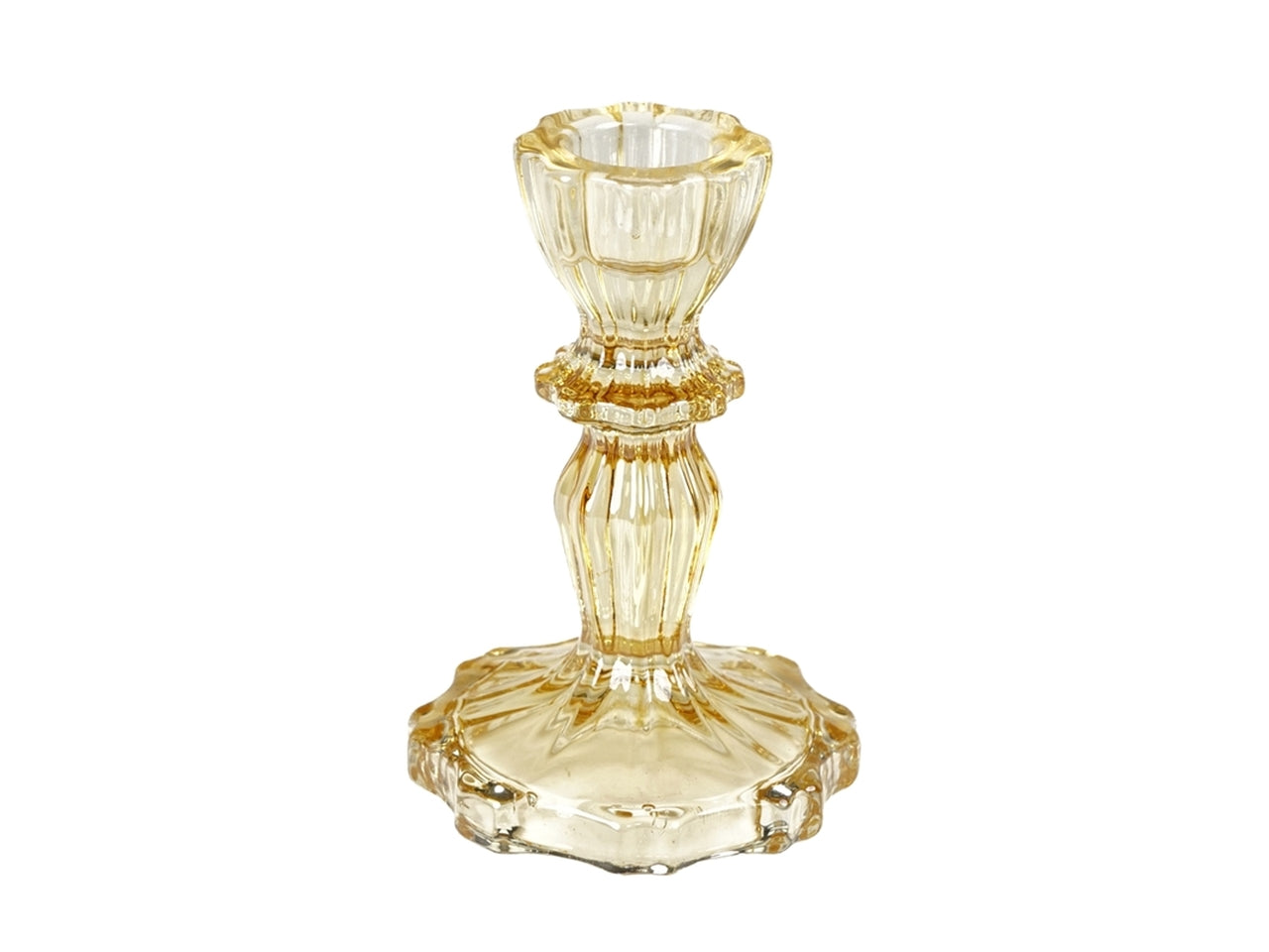 Portacandela classico in vetro giallo traslucido con decorazione a rilievo - 11x7 cm - Plàthea