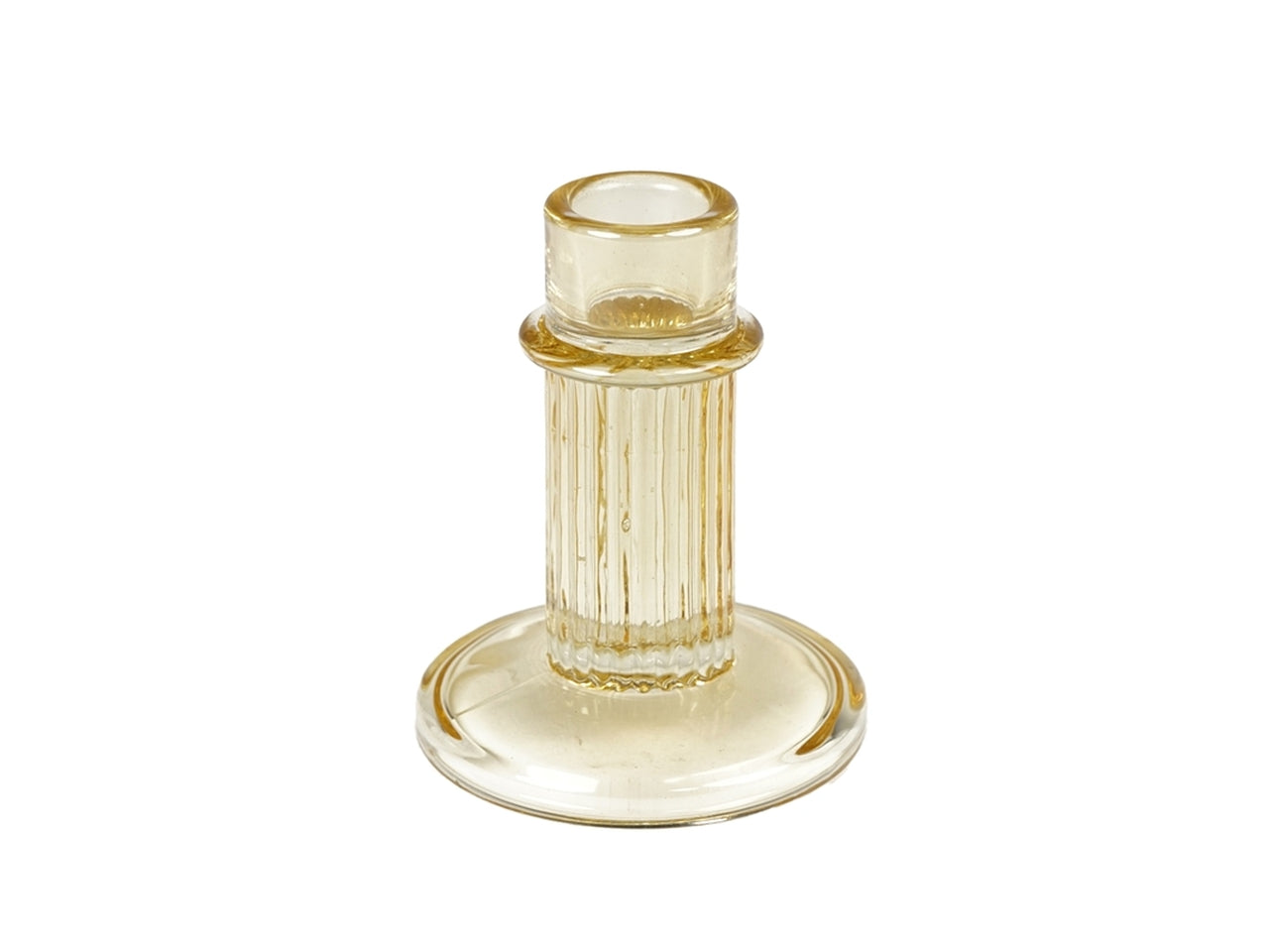 Portacandela classico in vetro giallo traslucido con decorazione a rilievo - 10x8 cm - Plàthea