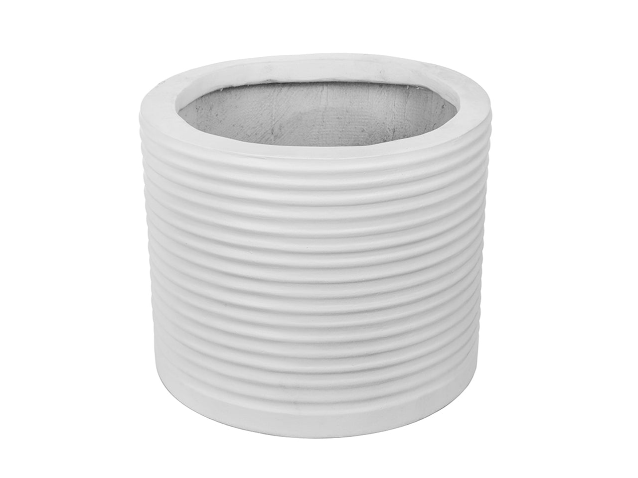 Vaso da arredo giardino moderno in cemento bianco forma cilindrica - altezza 38 cm, diametro 47 cm - Plàthea