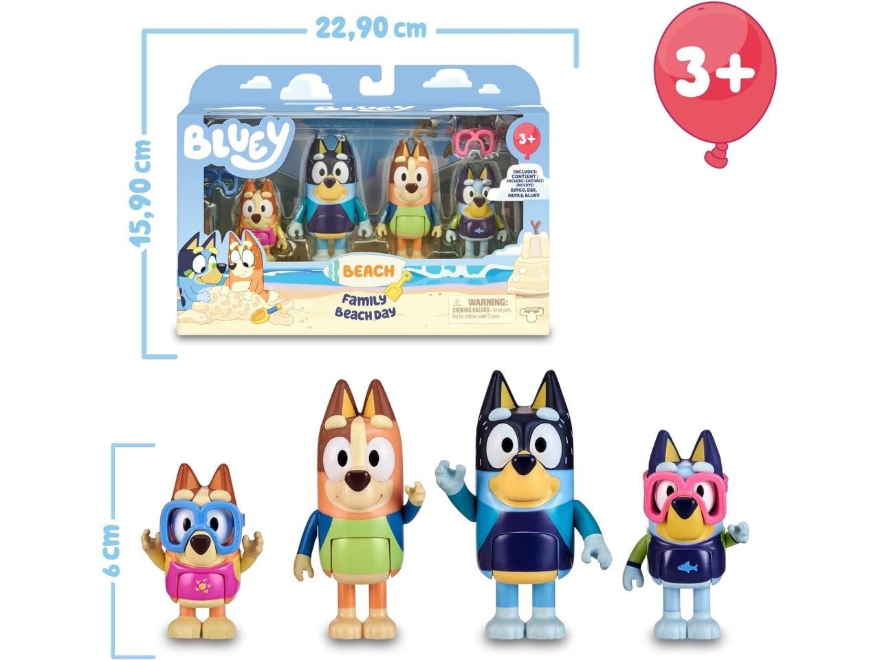 Bluey - Set Da 4 Personaggi Articolati Della Famiglia Bluey Con Accessori A Tema Beach Per Ricreare Le Avventure Della Serie, Per Bambini A Partire Dai 3 Anni - Giochi Preziosi