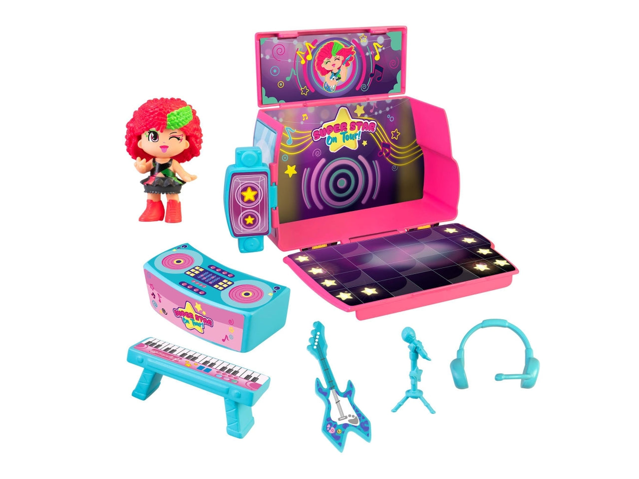 Pinypon Super Star On Tour - Valigetta con Personaggio e Accessori, Multicolor, Età 4+, Famosa