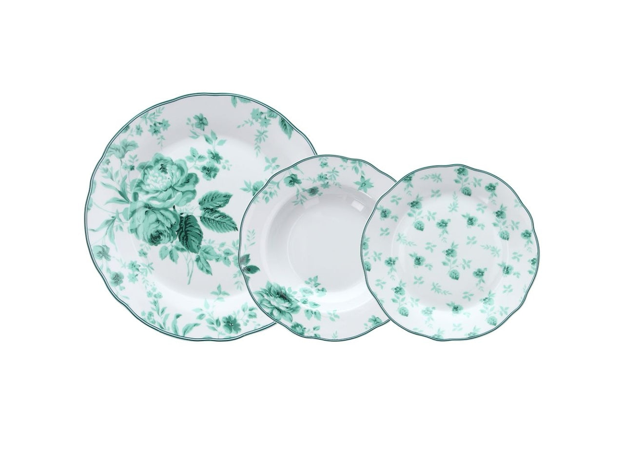 Servizio piatti porcellana country floreale verde e bianco 6 persone, Botanika - Tognana