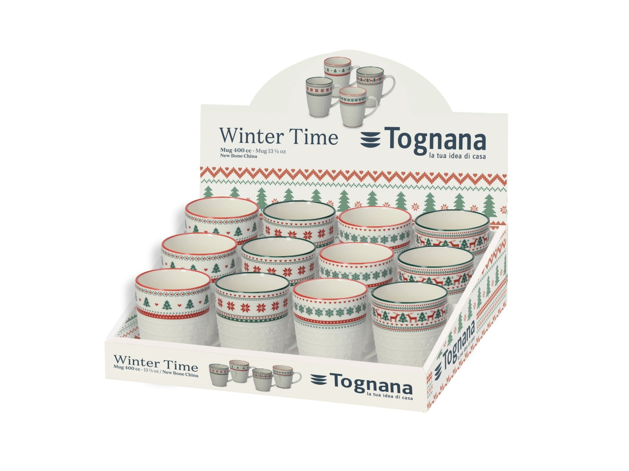 Tazza mug natalizia 400cc in new bone china bianca 10,5cmx8,5cm - Tognana