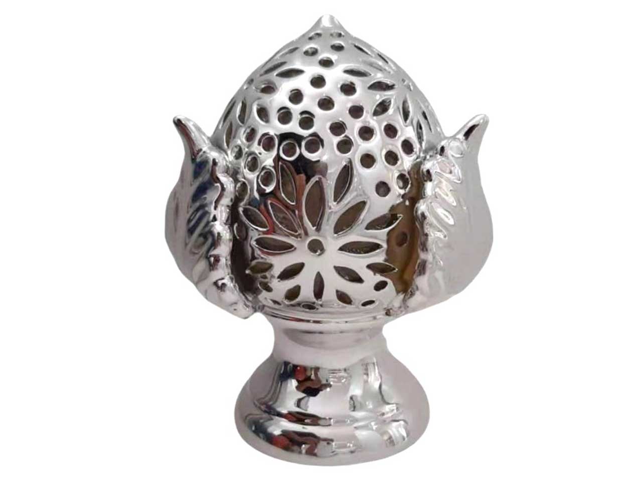 Pumo piccolo argentato in ceramica stile mediterraneo con luce led 7x9 cm - Giardini di Marzo