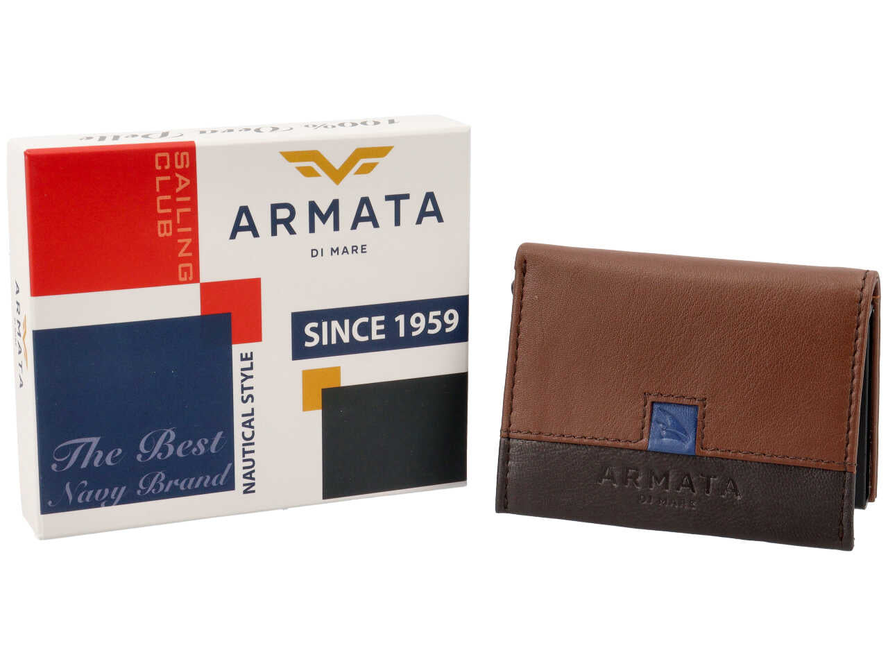 Portafoglio uomo in pelle armata di mare tabacco
