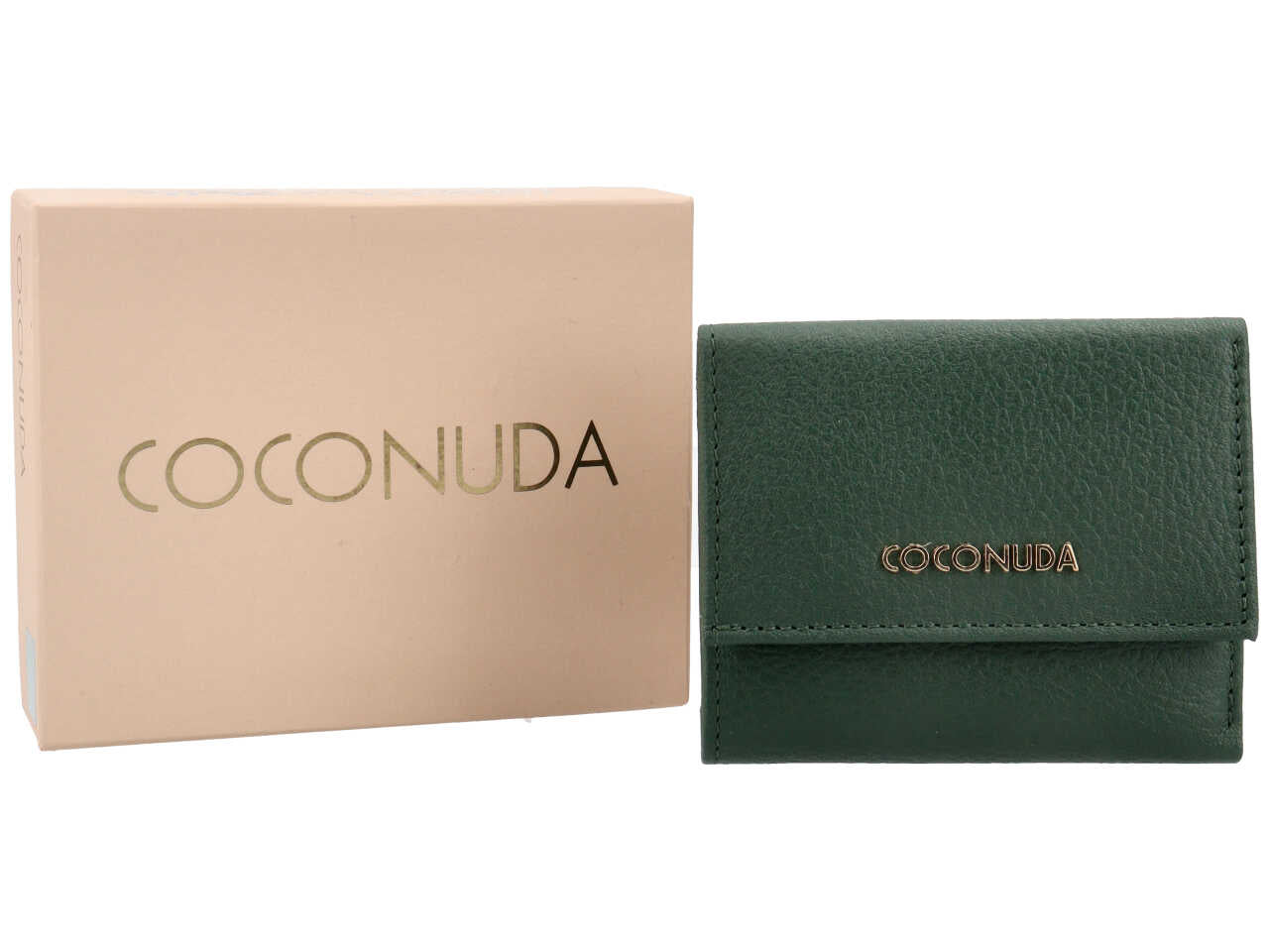 Portafoglio donna Coconuda in vera pelle verde scuro 8,5x10,5x3 cm
