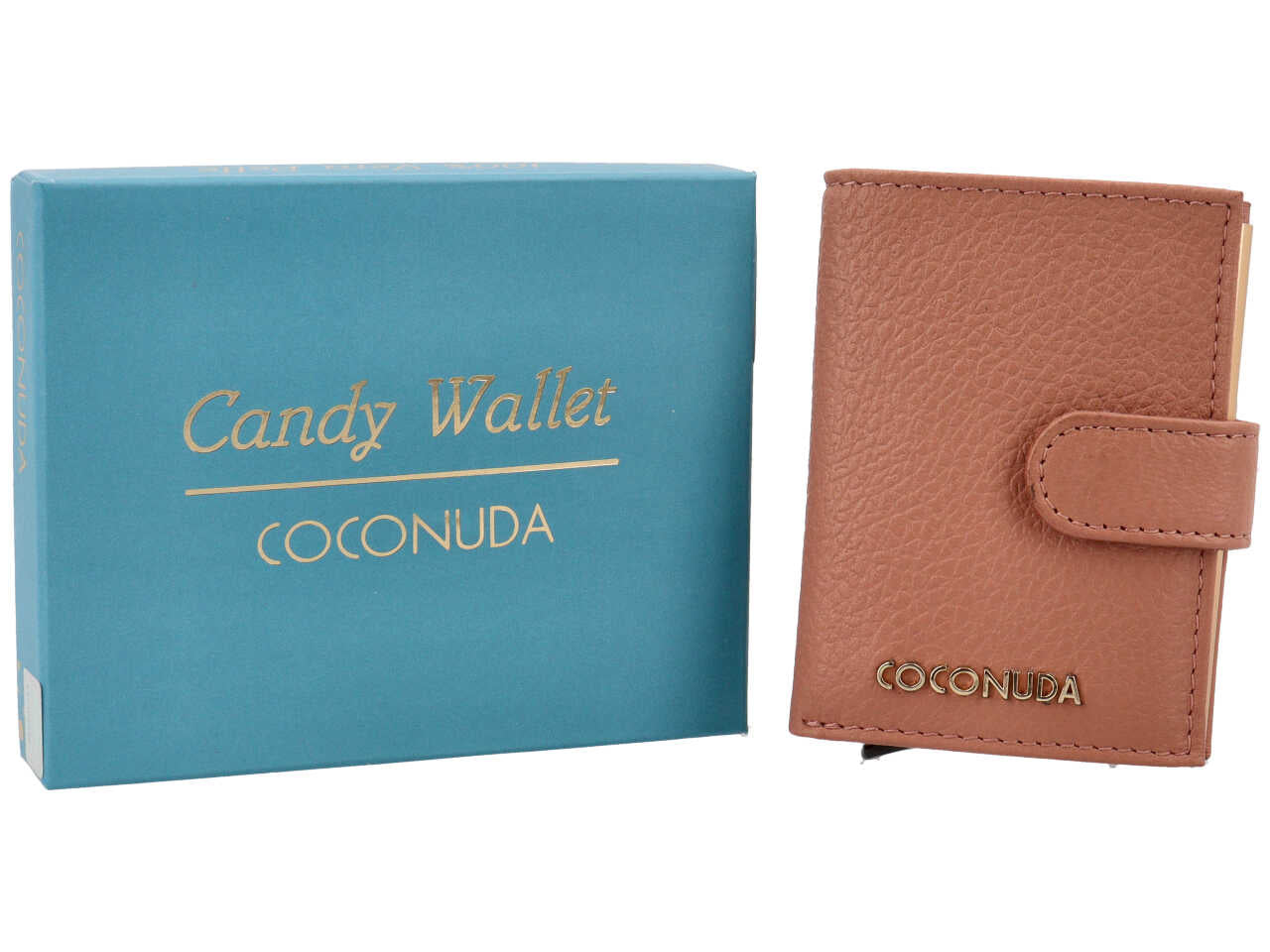 Portafoglio donna Coconuda vera pelle rosa cipria con clip 7,5x10x2 cm