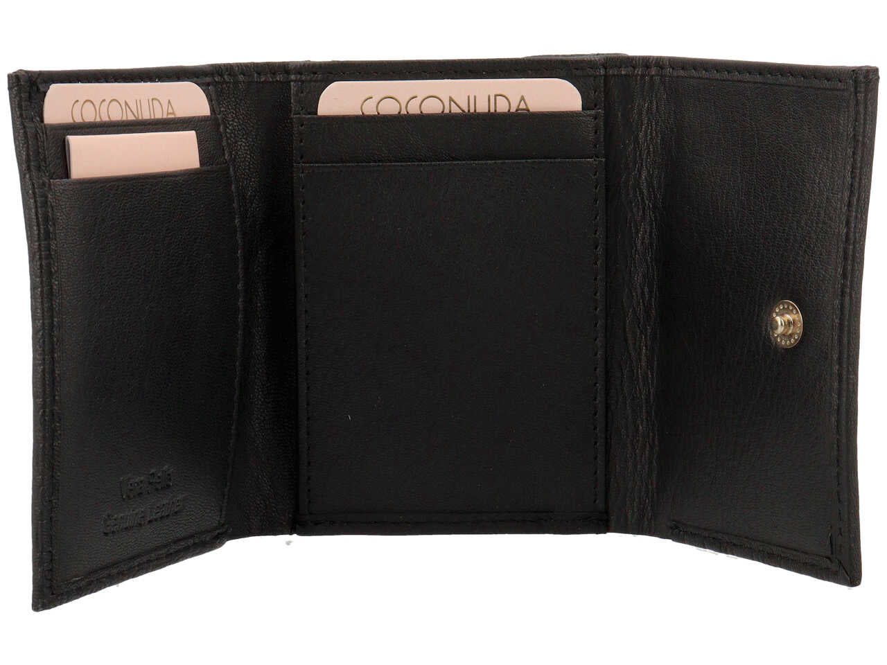 Portafoglio donna Coconuda in vera pelle nero 8,5x10,5x3 cm