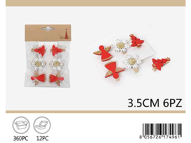 Molletta sogg.natalizi 3,5cm 6 pezzi