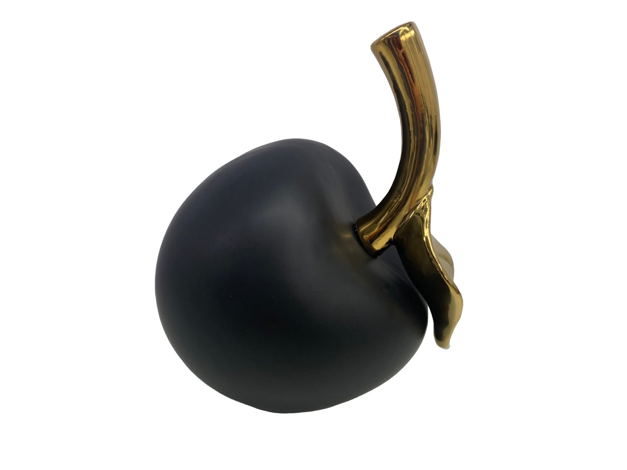 Mela decorativa in ceramica contemporaneo nero opaco con gambo oro lucido 25x23x29,5 cm - Casa Milano