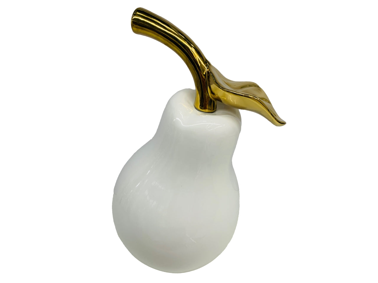 Pera decorativa in ceramica bianca opaca con gambo dorato 29x24x41 cm - Casa Milano