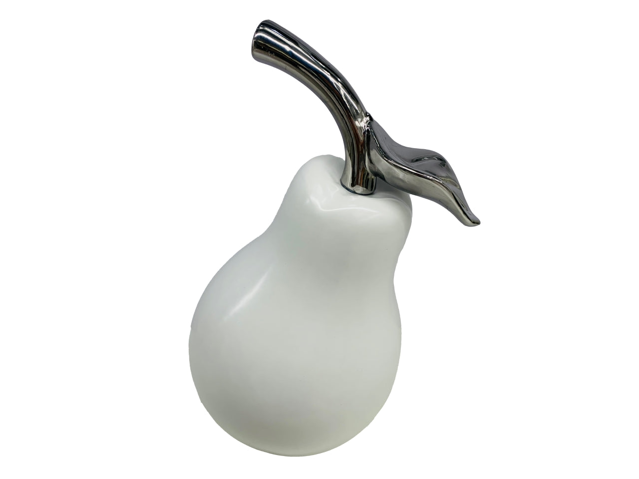 Pera decorativa in ceramica bianca opaca con gambo argentato 29x24x41 cm - Casa Milano