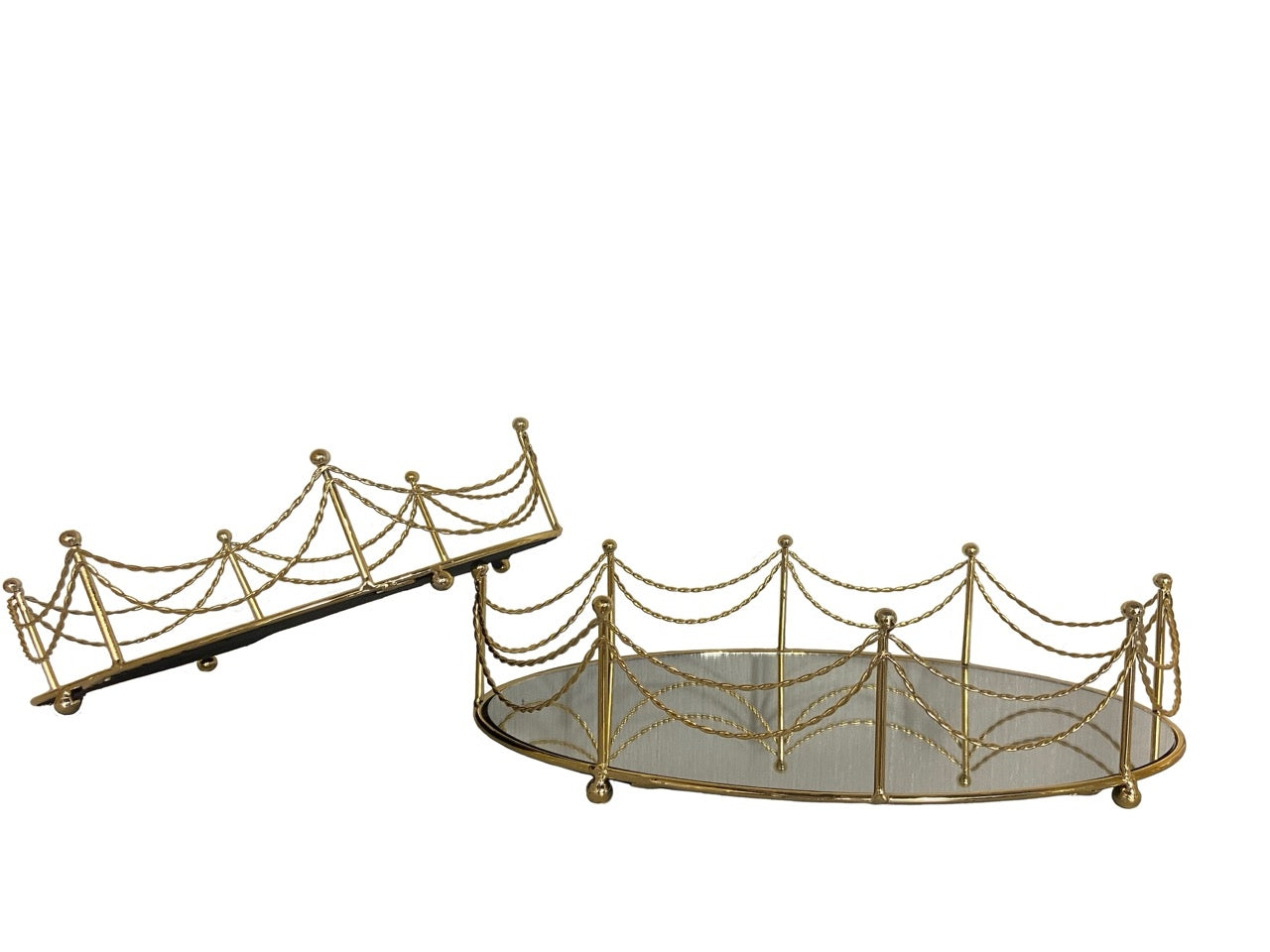 Vassoio decorativo tondo in metallo e specchio dorato, set da 2, 20 cm e 25 cm - Casa Milano