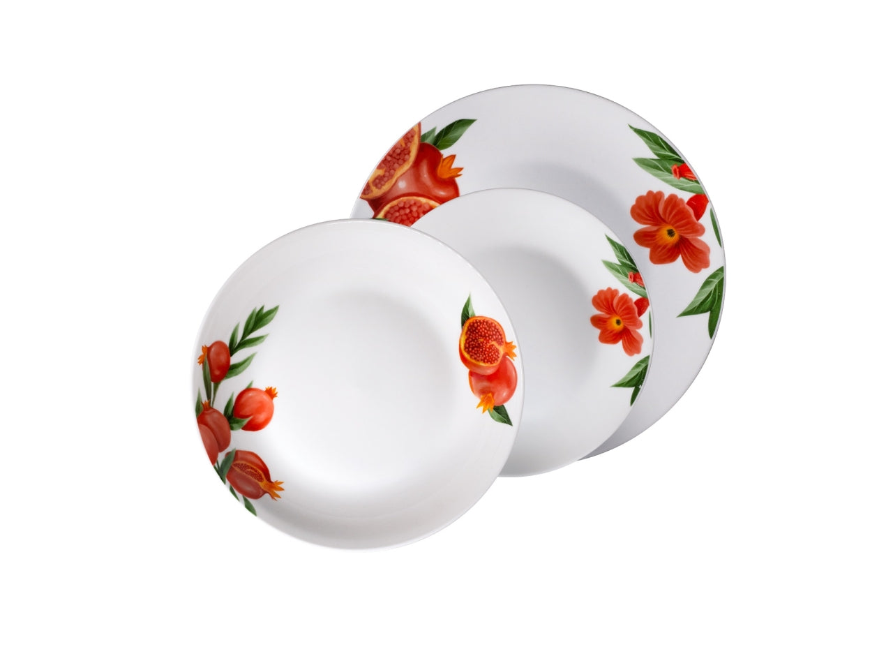 Set piatti per 6 persone in ceramica bianco e rosso country con melograno e fiori - Casa Milano