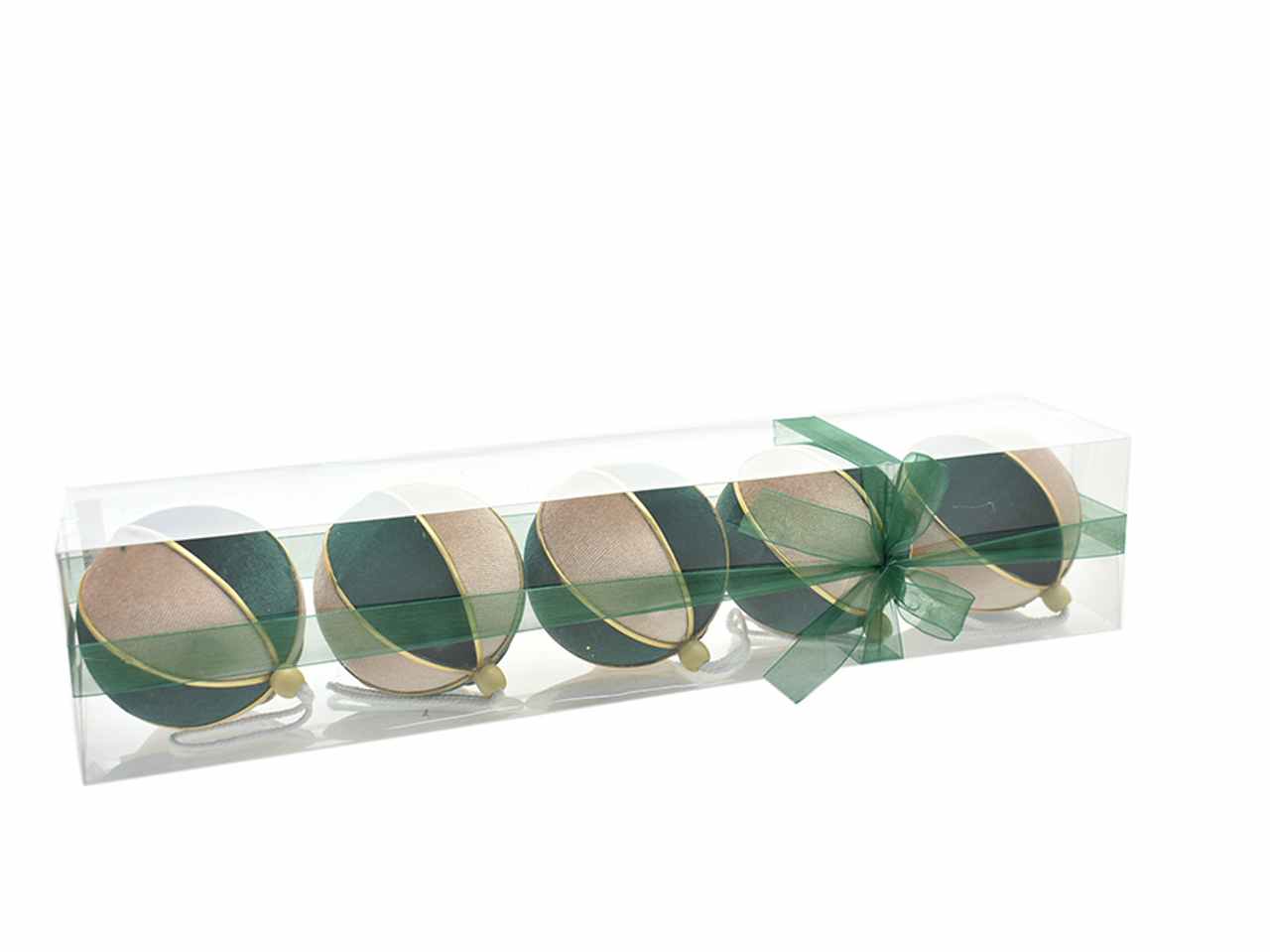 Palle 5pz 9cm champagne/verde