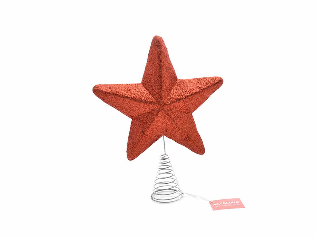 Puntale albero 19cm con glitter rosso