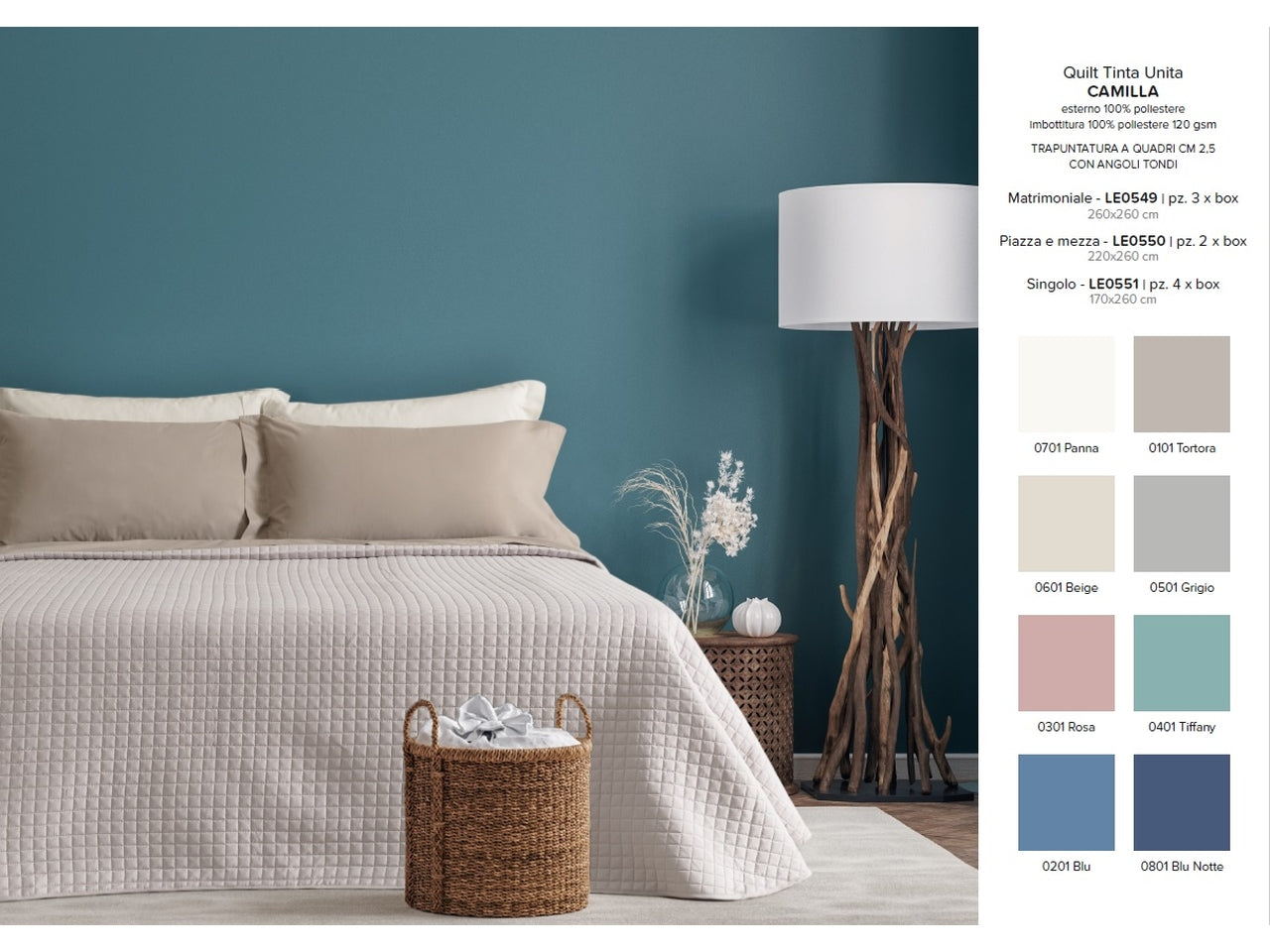 Trapunta matrimoniale primaverile Camilla in tessuto trapuntato beige, 260x260 cm - Carillo Home