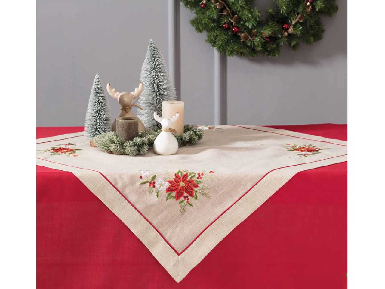 Christmas star centrotavola ricamato 90x90cm oro